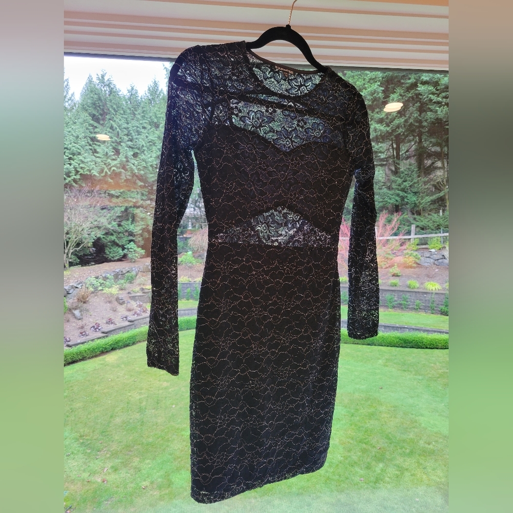 Express Sheer Black Lace Open Back Sexy Cocktail, Clubbing Mini Dress Women's XS